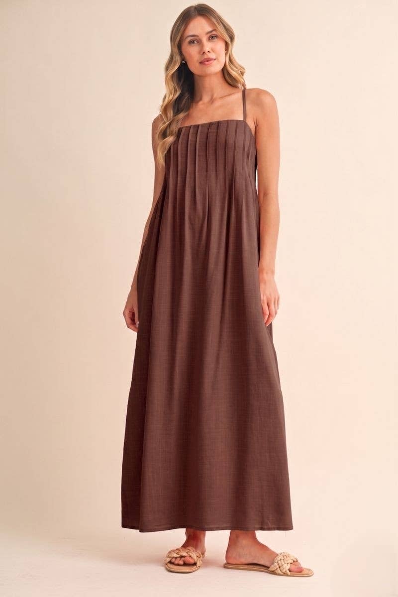 brown strappy maxi dress Pintuck Detailed – Chocolate Short Puff Sleeves Pink season:AW26 The Mango backless beaded Dress Size:14