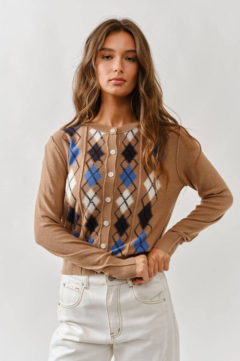 Argyle Relaxed Sweater: Taupe (Final Sale)– Pink Dot Styles