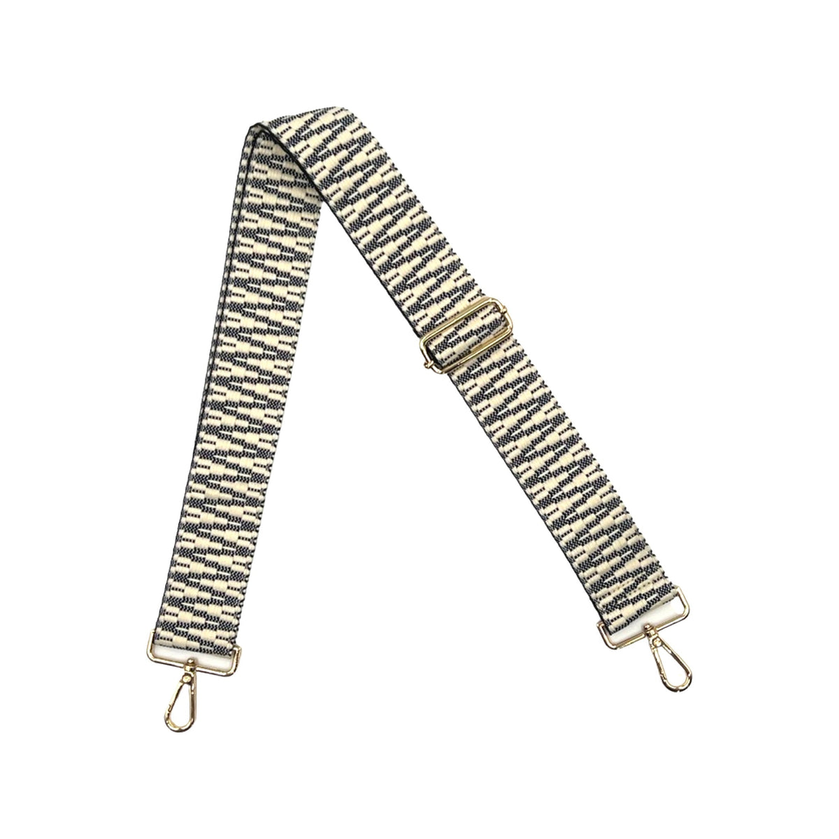 AHDORNED Black & Cream Embroidered Crossbody Guitar Strap Pink Dot