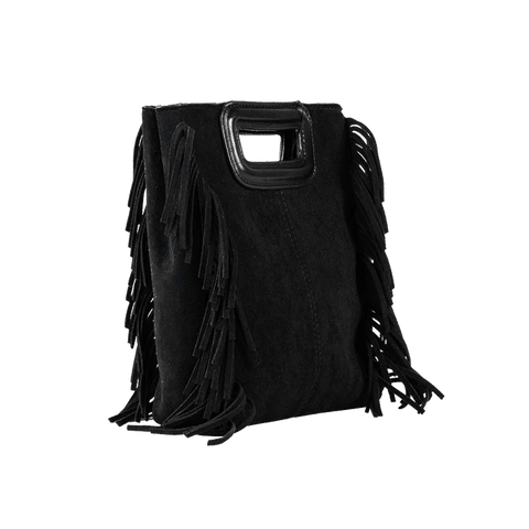 AHDORNED-Drew Black | Small Fringe Microsuede Handbag-Pink Dot Styles