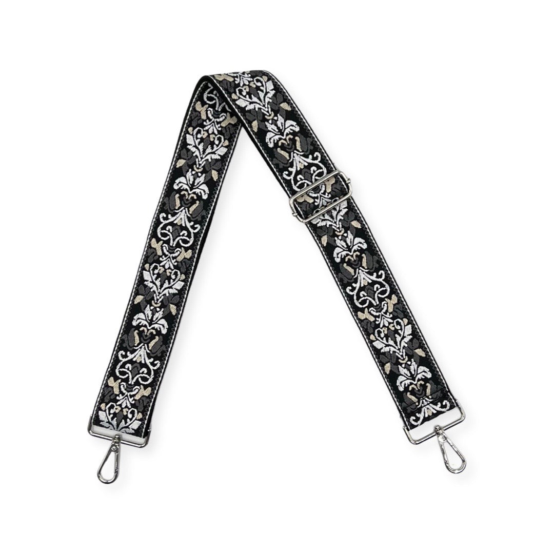 AHDORNED Grey & Silver Floral Embroidered Crossbody Guitar Strap