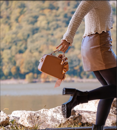 AHDORNED-Joanne Navy | Textured Vegan Leather Handbag-Pink Dot Styles