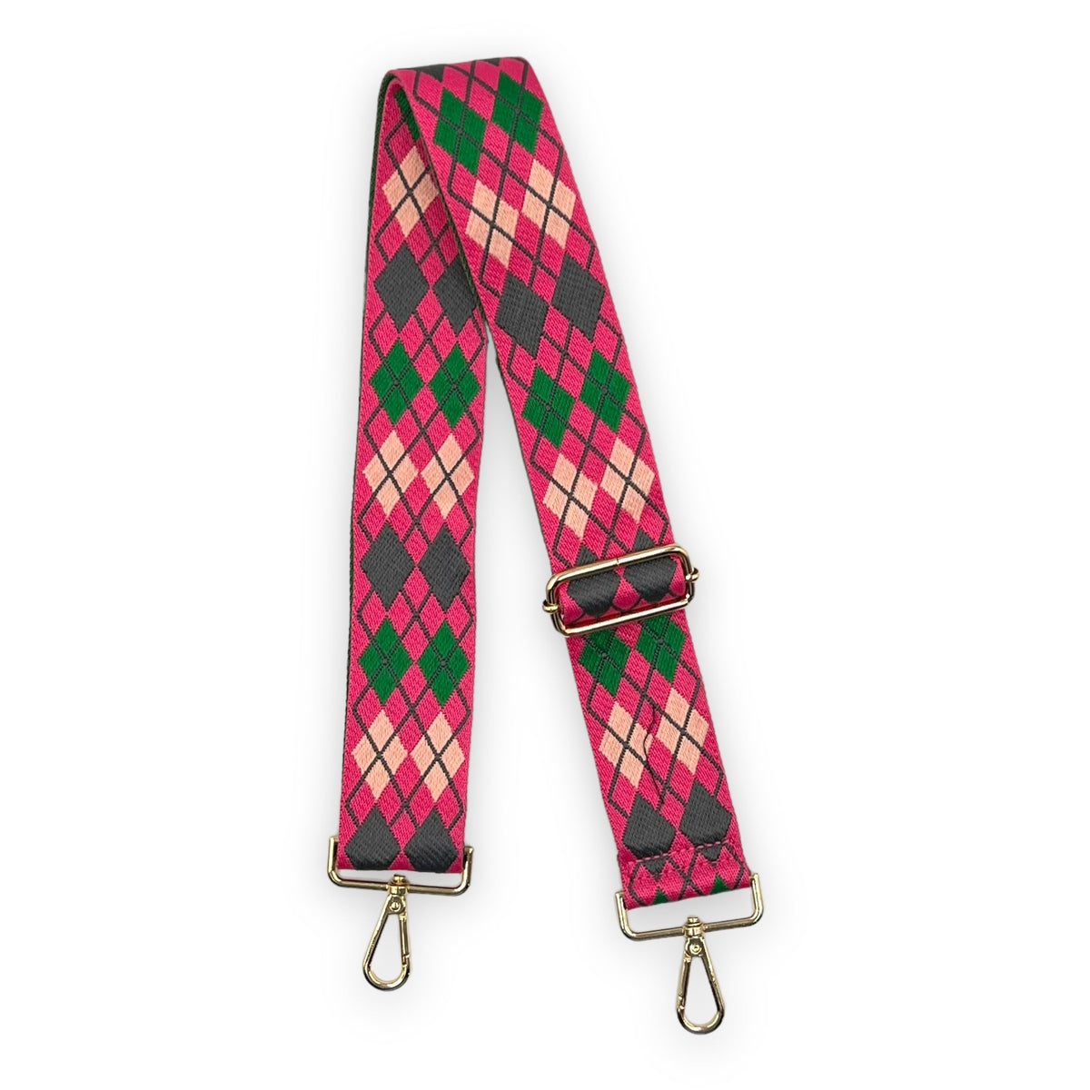 AHDORNED Pink Grey Argyle Embroidered Crossbody Guitar Strap Pink Dot