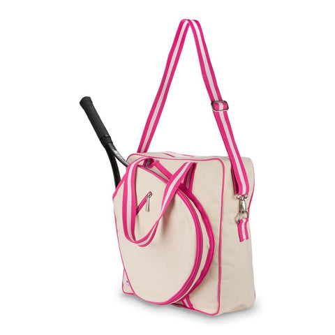 Ame & Lulu-Hamptons | Canvas Tennis Bag (Pink Trim)-Pink Dot Styles