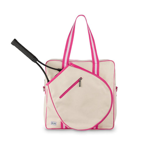 Ame & Lulu-Hamptons | Canvas Tennis Bag (Pink Trim)-Pink Dot Styles