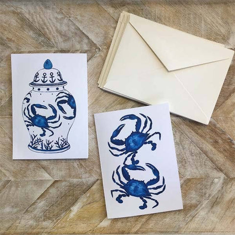 B McVan Designs-Blue & White - Crabs Boxed Note Cards-Pink Dot Styles