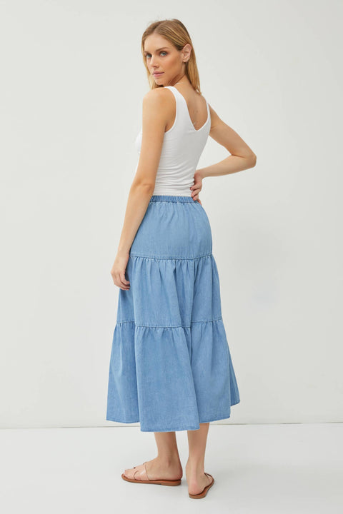 Chambray Midi Skirt-Apparel > Womens > Bottoms > Skirt-Pink Dot Styles