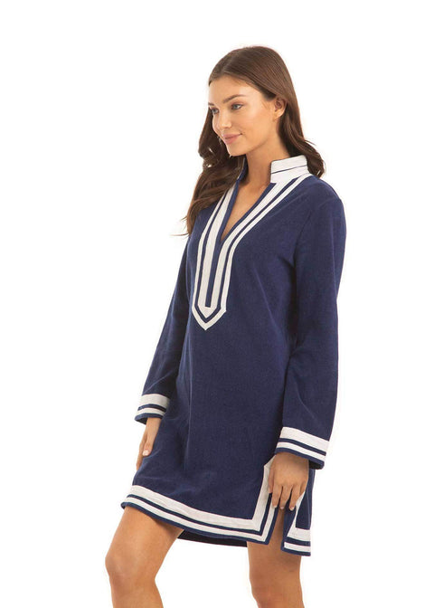 Cabana Life-Essentials | Navy White Stripe Terry Tunic-Pink Dot Styles