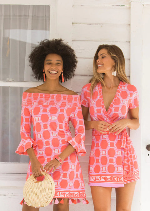 Cabana Life-Spring Regatta | Off the Shoulder Dress-Pink Dot Styles