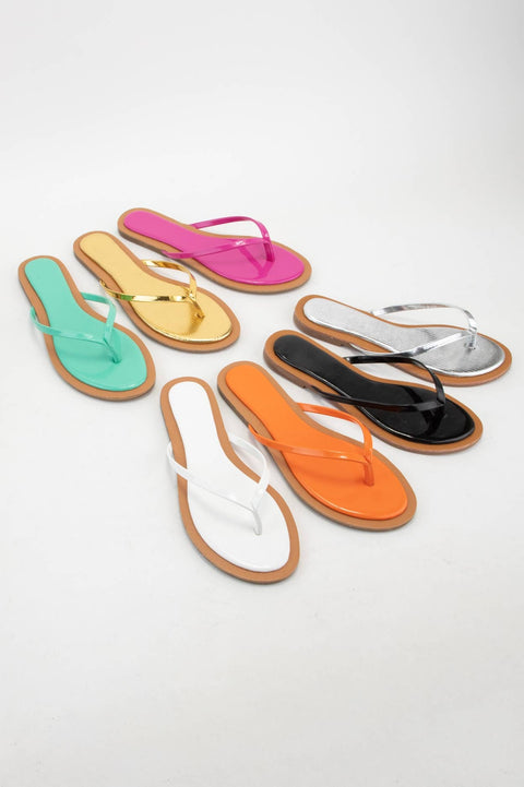 AGORA-1 PATENT THONG SANDAL CONTRAST COLOR OUTSOLE: SILVER / 7.5-Pink Dot Styles