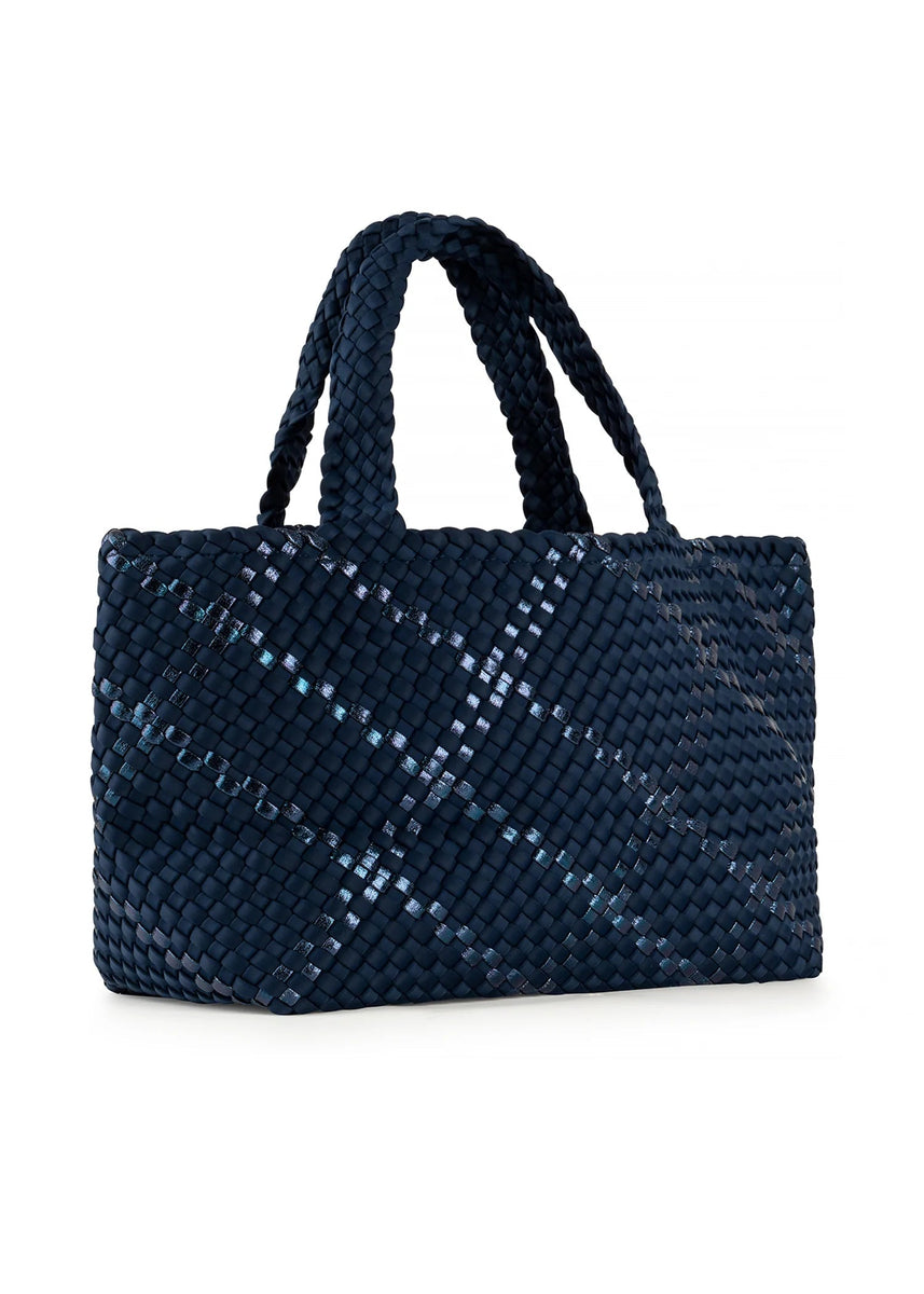 Blue Batik Tote Bag with Woven Base and Magnetic Closure