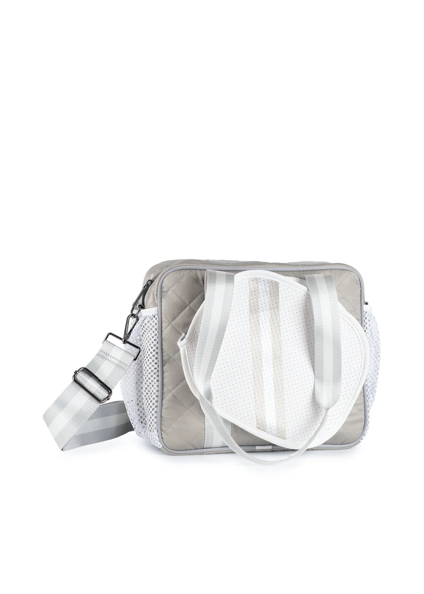 Haute Shore Pickleball Bag - Grey White Neoprene Quilted w/ Stripe