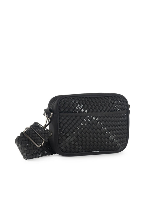 Drew Noir | Woven Camera Bag Crossbody-Accessories > Handbags > Compact Crossbody-Pink Dot Styles