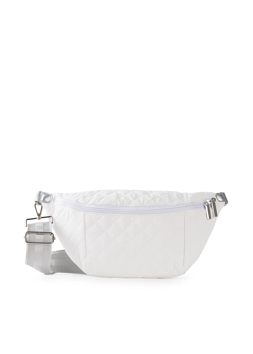 White quilted shop fanny pack