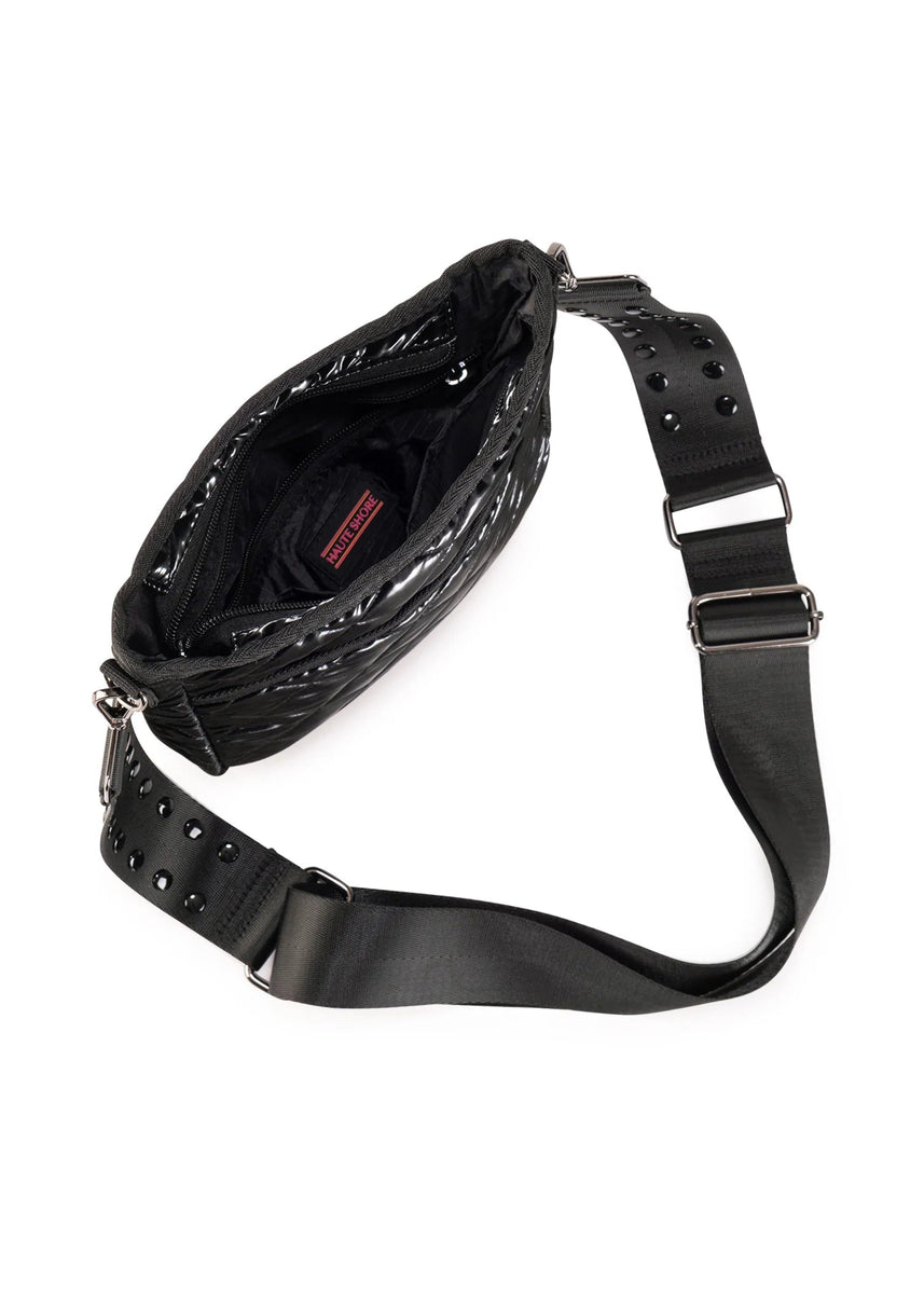 Haute Shore Sporty Black Quilted Puffer Crossbody Bag - Medium Size