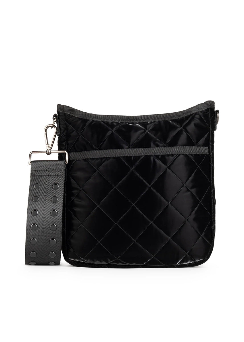 Haute Shore Sporty Black Quilted Puffer Crossbody Bag Medium Size