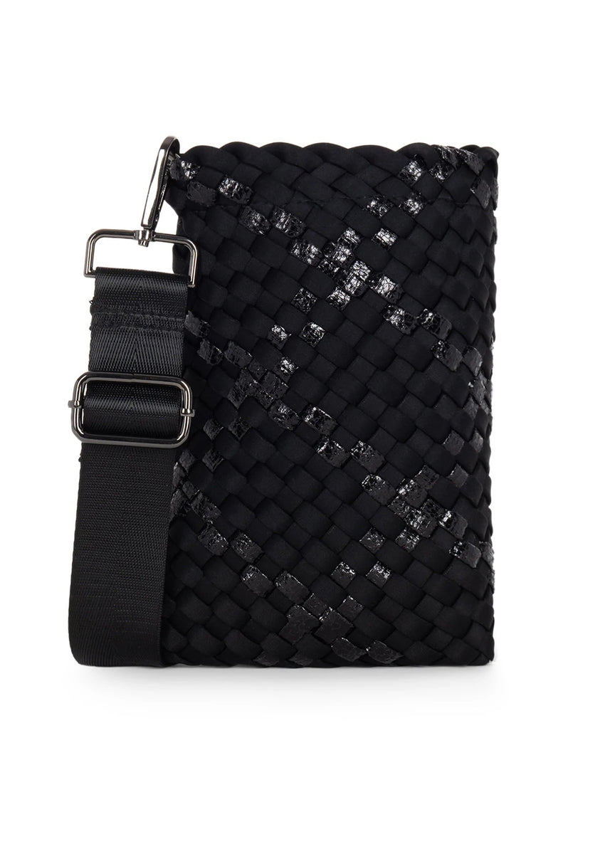 Woven Leather Smartphone Bag in Black