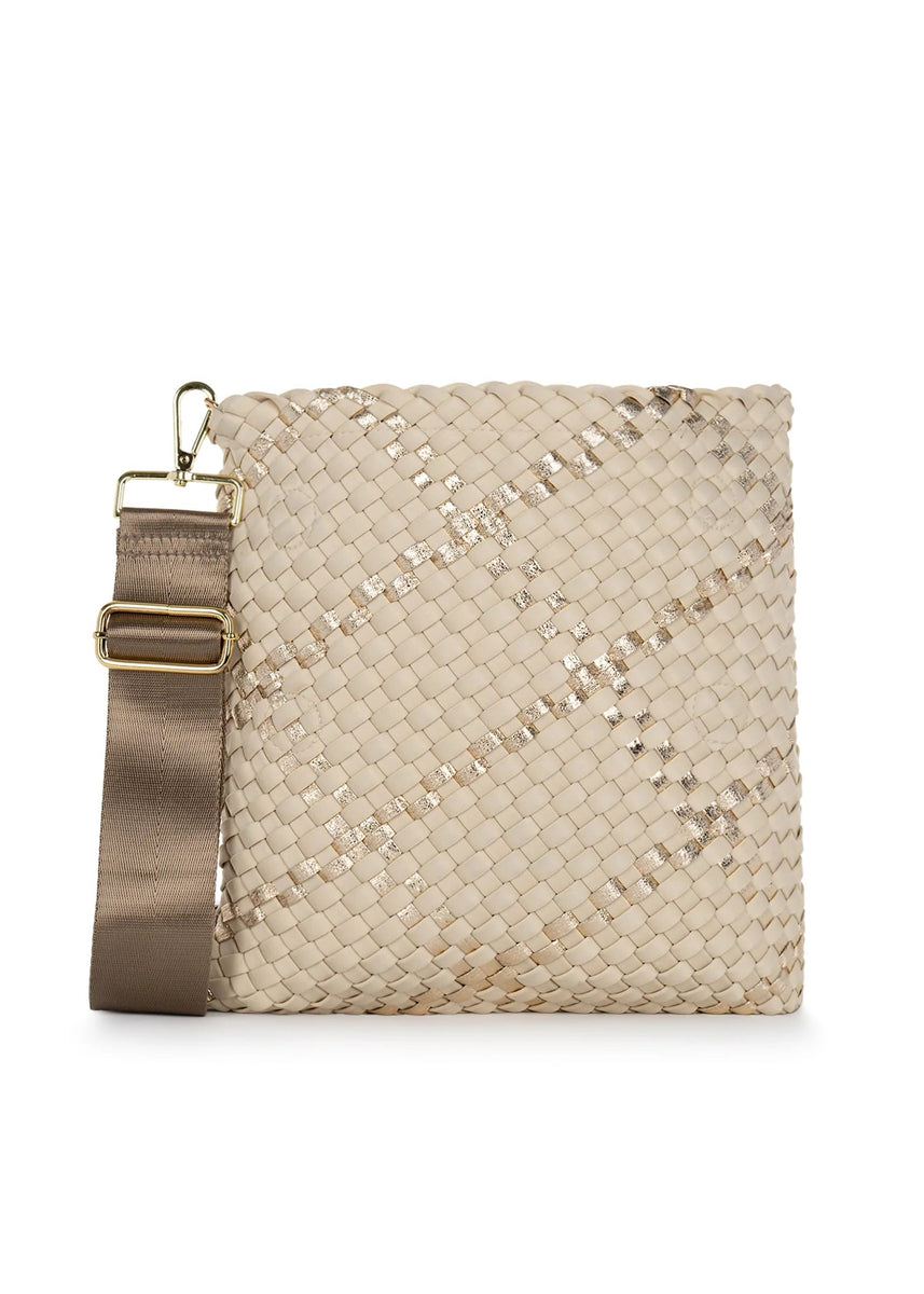 Gold woven clutch on sale bag