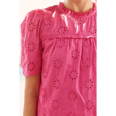Hot Pink Cotton Eyelet Top-Apparel > Womens > Tops > Shirts-Pink Dot Styles