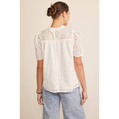 White Cotton Eyelet Top-Apparel > Womens > Tops > Shirts-Pink Dot Styles
