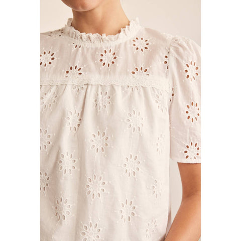 White Cotton Eyelet Top-Apparel > Womens > Tops > Shirts-Pink Dot Styles