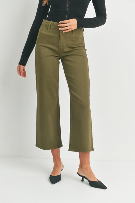 Dark Olive Wide Leg Trouser-Apparel > Womens > Bottoms > Pants-Pink Dot Styles