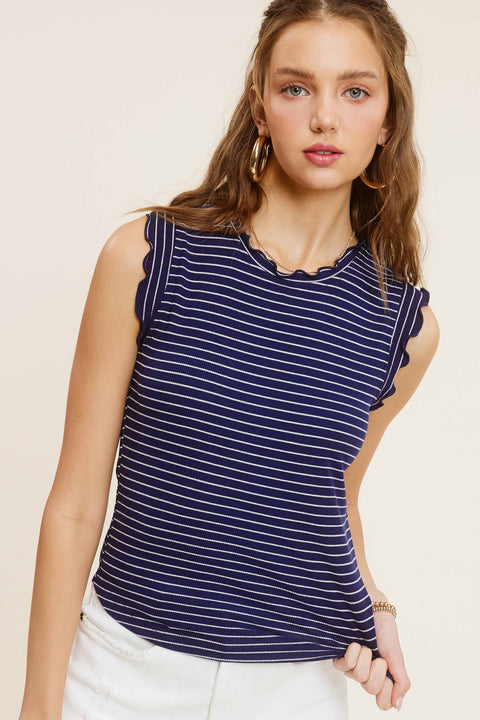 Brushed Stripe Ruffle Sleeve Tank-Apparel > Womens > Tops > Shirts-Pink Dot Styles