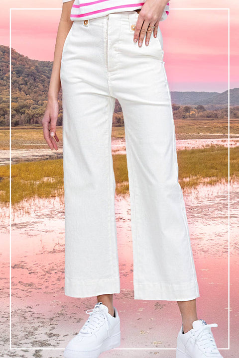 La Miel-HUP3109(12221)-Soft Washed All Season Stretchy Pants: L / White-Pink Dot Styles