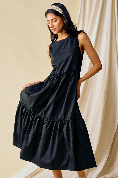 Lalavon-Sleeveless Black Maxi Dress-Pink Dot Styles