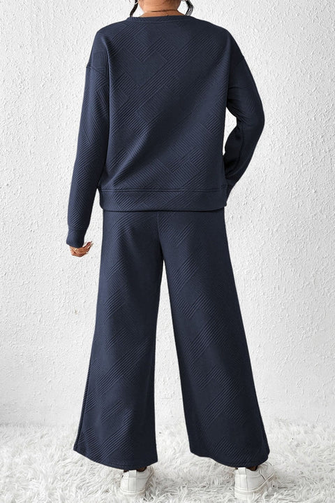Navy Ultra Loose Textured Slouchy Outfit-Apparel > Womens > Tops > Sweaters-Pink Dot Styles