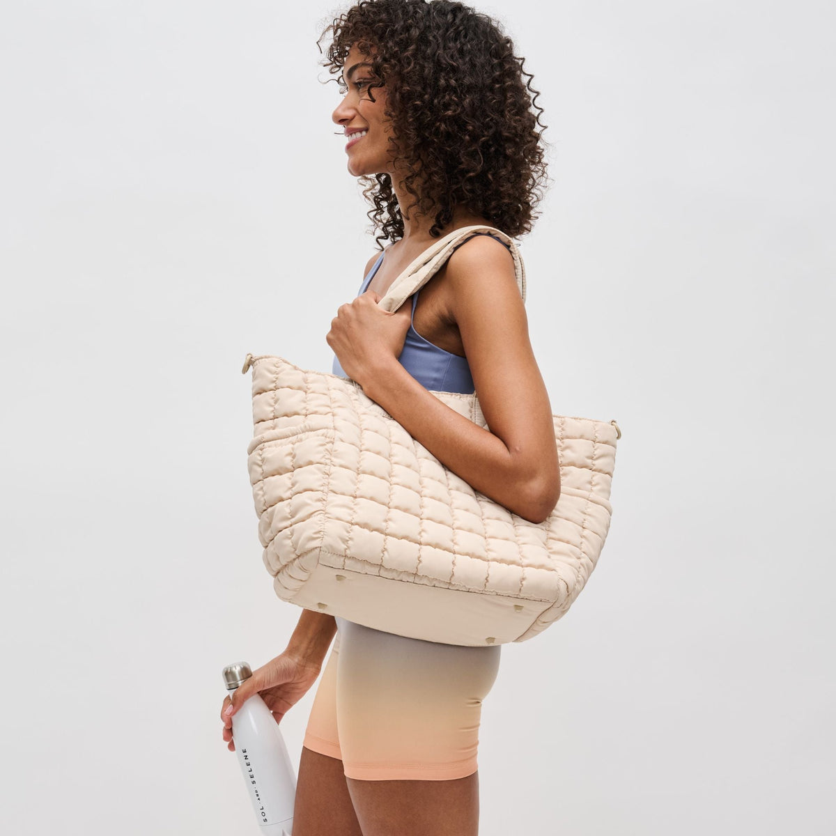 ★TOUT Y EST★ Quilted Tote Bag Cream 5006437669 Dreamer - Quilted Nylon Tote: Cream– Pink Dot Styles