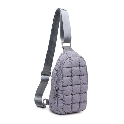 Rejuvenate - Quilted Nylon Sling Backpack: Grey-Pink Dot Styles