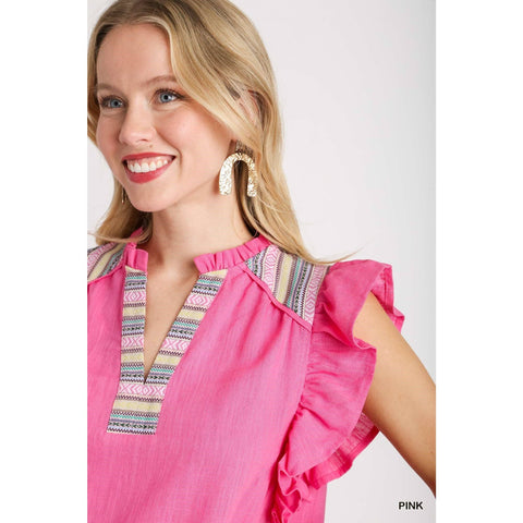 Hot Pink Linen Sleeveless Top-Apparel > Womens > Tops > Shirts-Pink Dot Styles
