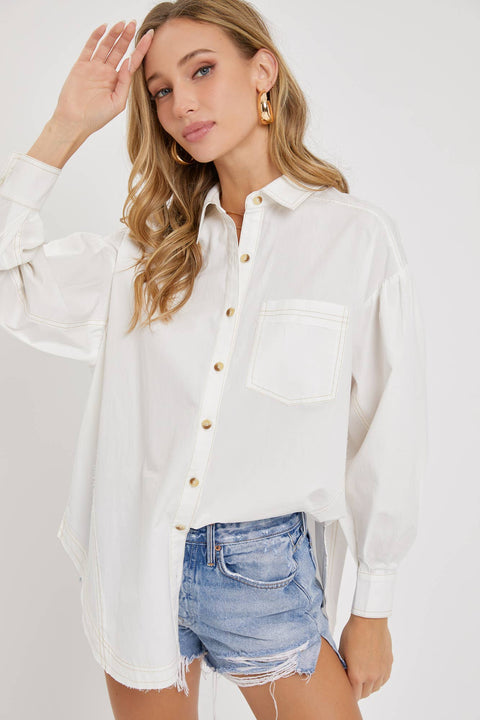 White Poplin Shirt-Apparel > Womens > Tops > Shirts-Pink Dot Styles