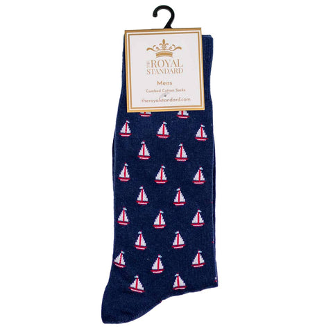 Men's Sailboat Socks Navy/White/Red One Size-Accessories > Men-Pink Dot Styles