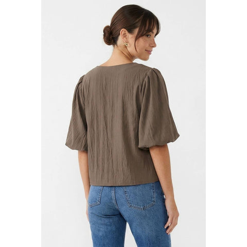 Puff Sleeve Button Up Blouse: Olive