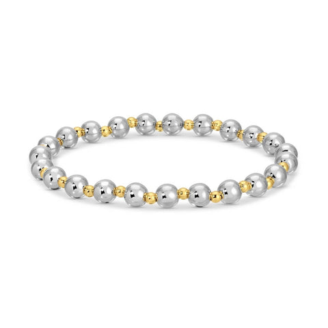 6mm Stretch Bead Bracelet with 3mm Bead Accents: Silver/Gold