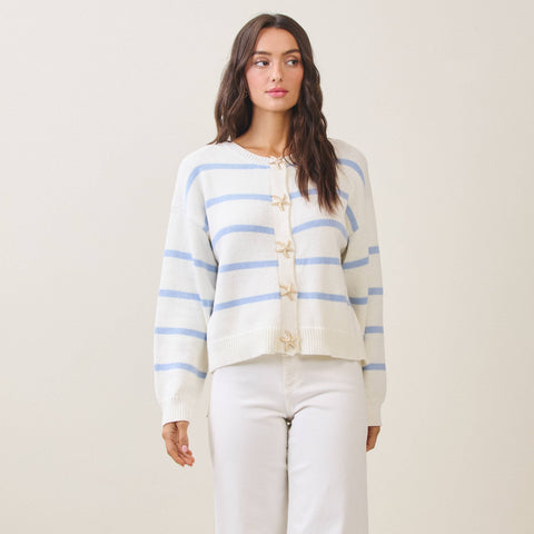 Able-Starfish button striped cardigan-Pink Dot Styles