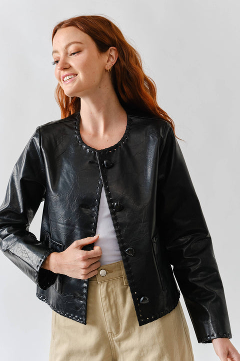 Whipstitch Edge Faux Leather Jacket