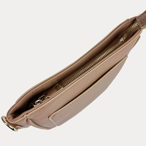 AHDORNED-Madelyn Mini Pebble Messenger with Strap: Mocha-Pink Dot Styles