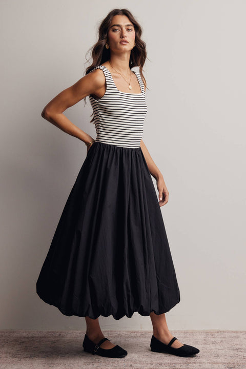 Mixed Media Bubble Midi Dress