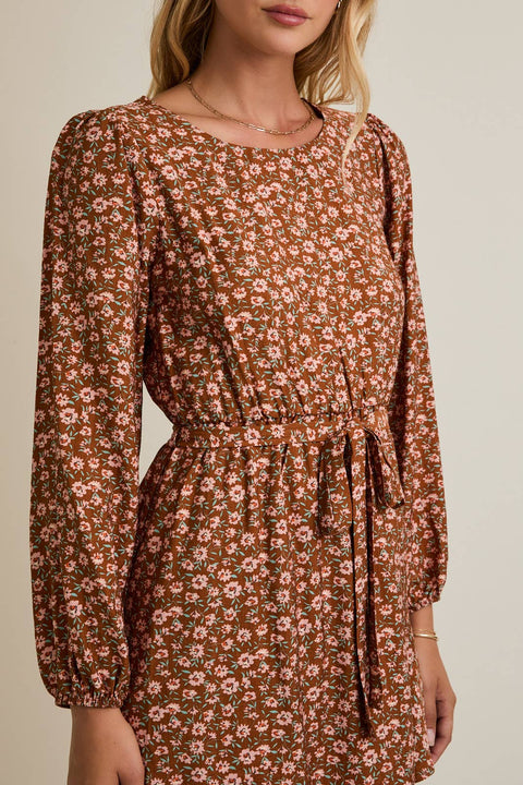 GILLI-Mocha Taupe Floral Dress-Pink Dot Styles