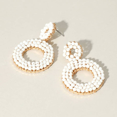 Seed Beaded Ring Dangle Earrings: Pink