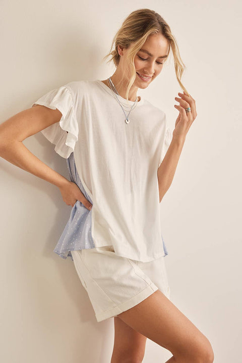 in february-T-Shirt with Ruffled Sleeve with Polka Dot Back-Pink Dot Styles