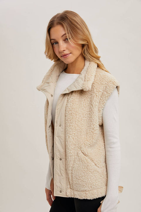 Fleece Sherpa Mock Neck Vest