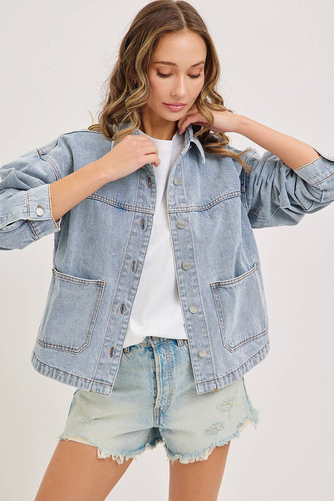 Washed Denim Jacket with Patch Pockets