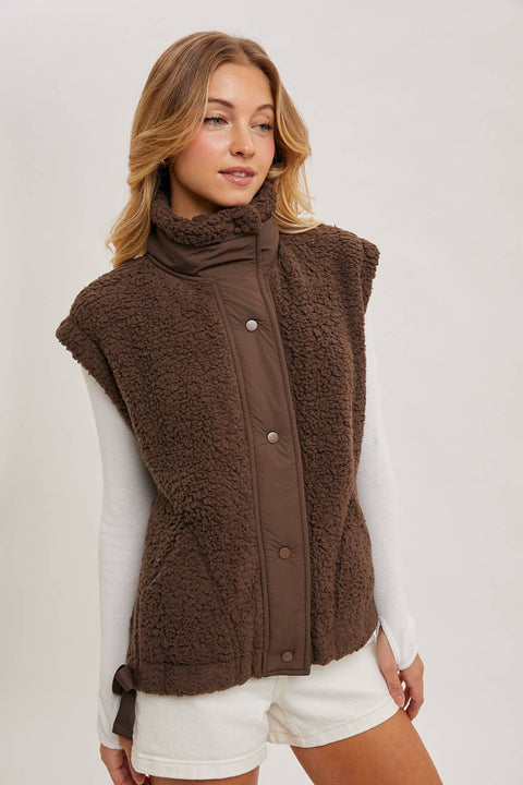 Fleece Sherpa Mock Neck Vest