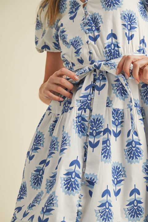 Floral Puff Sleeve Midi Dress