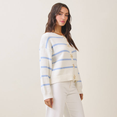 Able-Starfish button striped cardigan-Pink Dot Styles