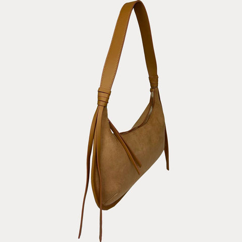Sara Solid Suede Shoulder Bag w/ Tassels: Cream